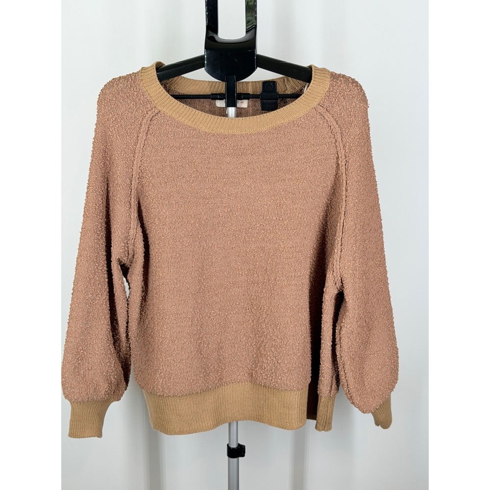 Umgee USA Popcorn Knit Sweater XL Tan Brown Raglan Ribbed Pullover